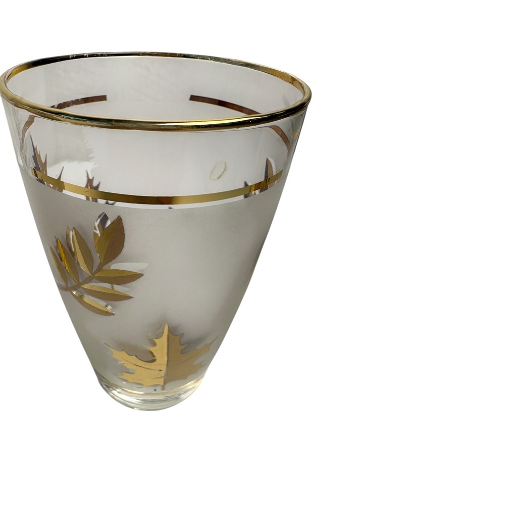 Vintage Gold Leaf Frosted‎ Glass Tumblers Set of 5 Drinking Glasses Barware